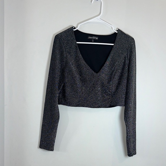 Crystal Doll Glittering Black V-Neck Blouse - Picture 1 of 1